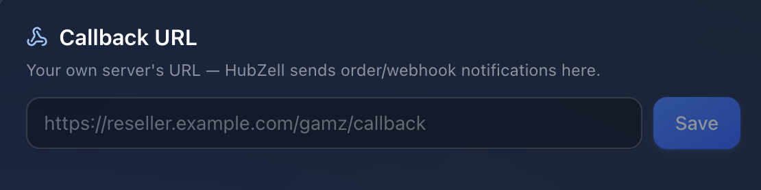 Callback URL field on the Developer page
